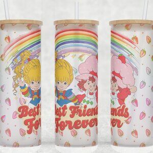 Frosted Glass Rainbow Brite & Strawberry Shortcake Best Friends Forever Tumbler